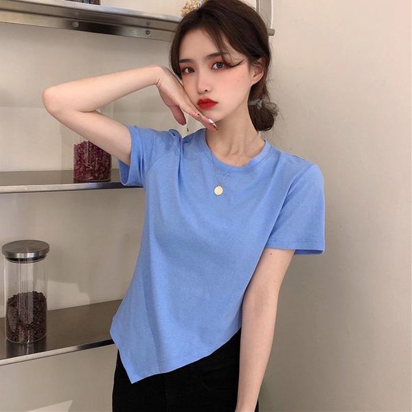 women's t-shirt summer cotton asymmetry t shirt woman o-neck short girls blue black harajuku slim t-shirts for women clothes, White
women's t-shirt summer cotton asymmetry t shirt woman o-neck short girls blue black harajuku slim t-shirts for women clothes, White