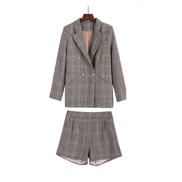 women vintage brown plaid houndtooth blazer shorts two pieces set suit elegant winter notch collar t0264 210514, White;black
women vintage brown plaid houndtooth blazer shorts two pieces set suit elegant winter notch collar t0264 210514, White;black