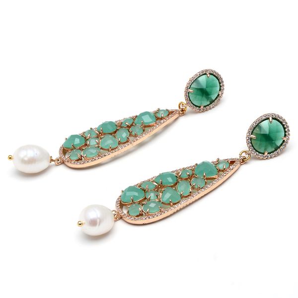 guaiguai jewelry natural cultured white rice keshi pearl bezel sets green cat's eye flower connector cz pave stud earrings for women, Silver
guaiguai jewelry natural cultured white rice keshi pearl bezel sets green cat's eye flower connector cz pave stud earrings for women, Silver