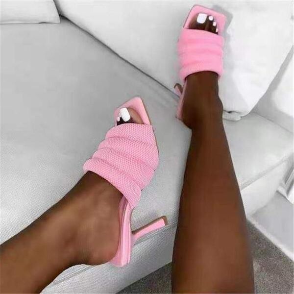 design pink mesh cozy soft summer women mules slippers square toe slides female high heels dress shoes, Black
design pink mesh cozy soft summer women mules slippers square toe slides female high heels dress shoes, Black
