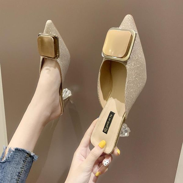 slippers pointed women wear summer 2021 mid-heel square buckle stiletto heels mules, Black
slippers pointed women wear summer 2021 mid-heel square buckle stiletto heels mules, Black