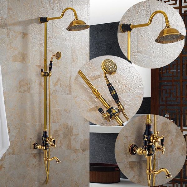 luxury gold brass shower faucet set single ceramic handle tub mixer hand wholesale and retail bathroom sets
luxury gold brass shower faucet set single ceramic handle tub mixer hand wholesale and retail bathroom sets
