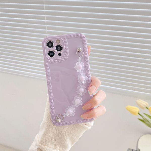 light purple flower cases with chain compatible for iphone 12 pro soft shockproof phone cover case 97193
