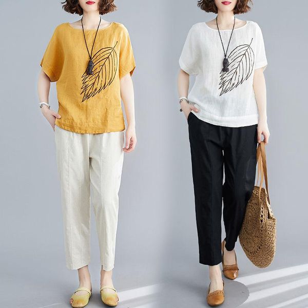 female 2021 summer korean fashion o-neck printing + casual pants suits cotton and linen two-piece set womens outfits women's two piece, White
female 2021 summer korean fashion o-neck printing + casual pants suits cotton and linen two-piece set womens outfits women's two piece, White
