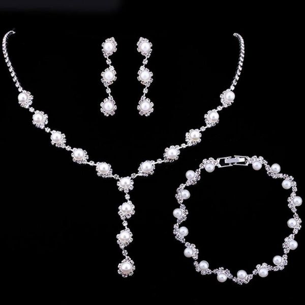 earrings & necklace 4pcs simulated pearl wedding jewelry sets rhinestone drop bracelet for bride, Silver
earrings & necklace 4pcs simulated pearl wedding jewelry sets rhinestone drop bracelet for bride, Silver