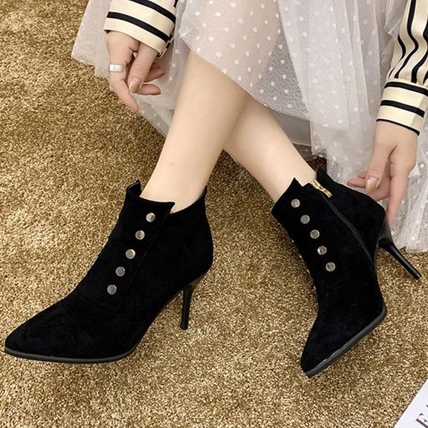 boots workplace banquet 2021 high-heeled women winter warm pointed suede shoes autumn and, Black 
boots workplace banquet 2021 high-heeled women winter warm pointed suede shoes autumn and, Black