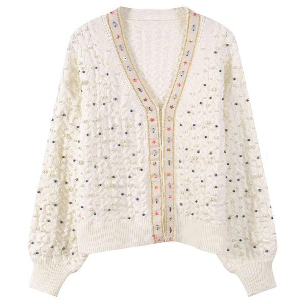 tees autumn knitted cardigans v-neck colorful preal beading sweater femme tricot women, White
tees autumn knitted cardigans v-neck colorful preal beading sweater femme tricot women, White