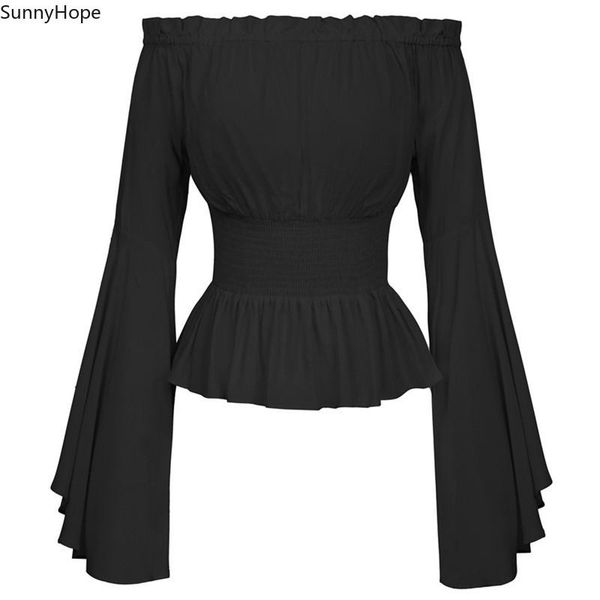 women's blouses & shirts womens blouse gothic renaissance flare sleeves ruffles off shoulder corset medieval victorian cosplay costume, White 
women's blouses & shirts womens blouse gothic renaissance flare sleeves ruffles off shoulder corset medieval victorian cosplay costume, White
