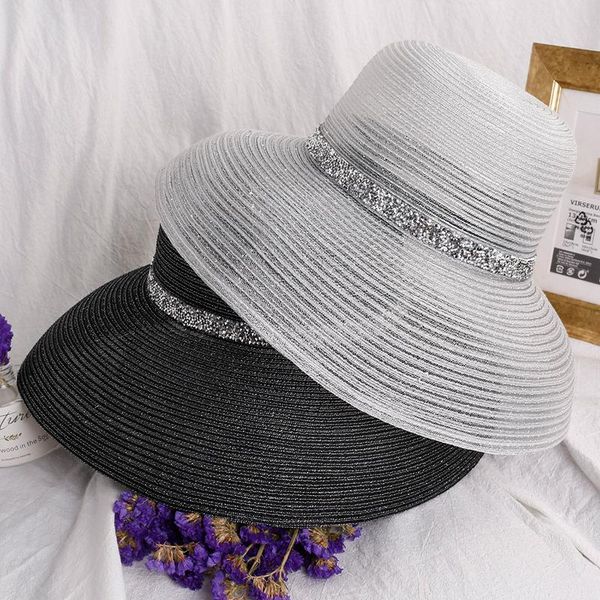 thin fashion hat fisherman wild sunscreen sunshade bright diamond sunhat female hepburn retro style wide brim hats, Blue;gray
thin fashion hat fisherman wild sunscreen sunshade bright diamond sunhat female hepburn retro style wide brim hats, Blue;gray