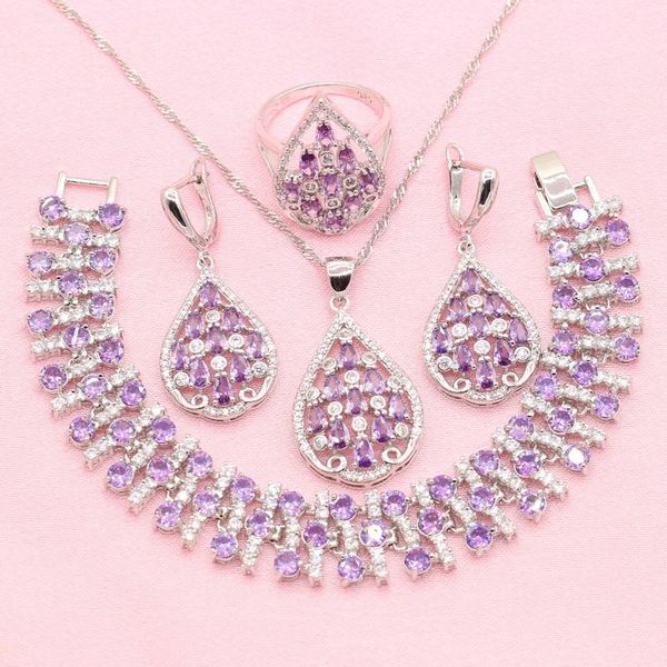 earrings & necklace purple zirconia silver color jewelry sets for women dubai earring pendant ring bracelet gift box 2021
earrings & necklace purple zirconia silver color jewelry sets for women dubai earring pendant ring bracelet gift box 2021