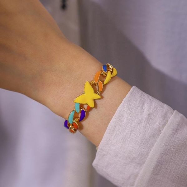 charm bracelets charming rainbow enamel butterfly for women candy color wide chunky curb chain simulation wing bracelet accessories, Golden;silver
charm bracelets charming rainbow enamel butterfly for women candy color wide chunky curb chain simulation wing bracelet accessories, Golden;silver