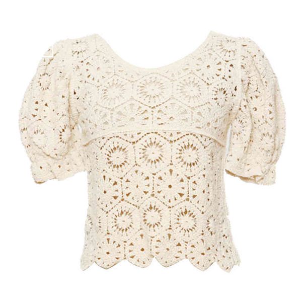 women beige white solid shirt o neck short sleeve spring summer puff lace hollow out blouse b0636 210514
women beige white solid shirt o neck short sleeve spring summer puff lace hollow out blouse b0636 210514