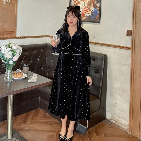 casual dresses autumn winter dress xl to 4xl plus size woman robes velvet dot print long sleeve high waist black for women, Black;gray
casual dresses autumn winter dress xl to 4xl plus size woman robes velvet dot print long sleeve high waist black for women, Black;gray