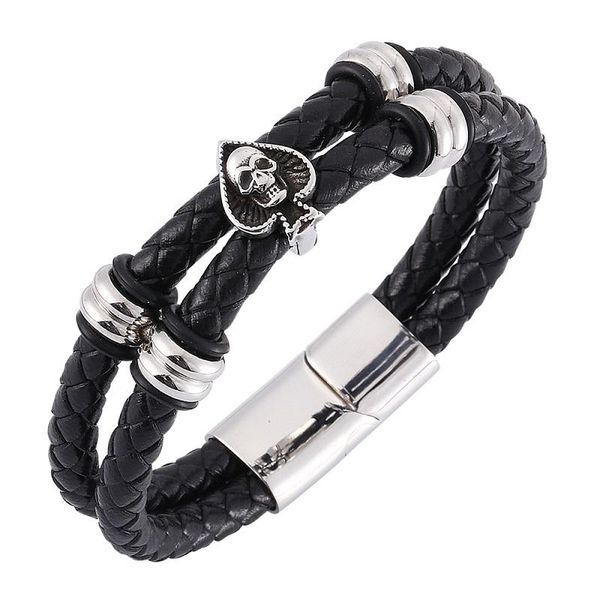 charm bracelets punk black leather braided bracelet men skull stainless steel magnetic clasp double layer fashion wrist band gifts st0327, Golden;silver
charm bracelets punk black leather braided bracelet men skull stainless steel magnetic clasp double layer fashion wrist band gifts st0327, Golden;silver