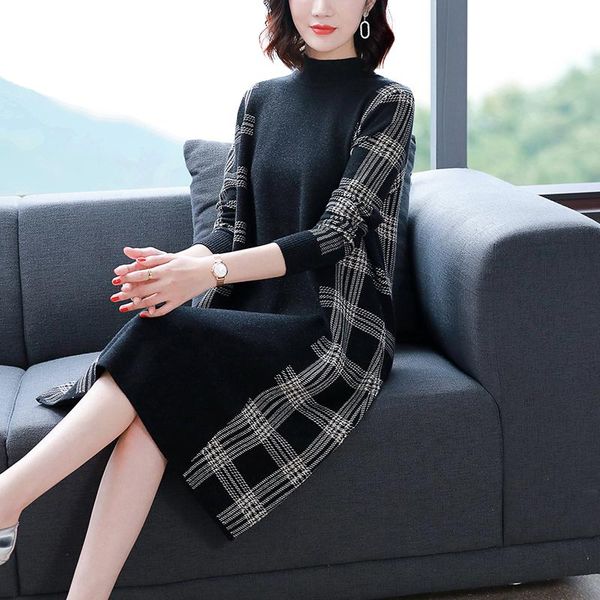 casual dresses women half turtleneck knitted sweater dress long sleeve 2021 autumn winter lady striped plaid loose oversized, Black;gray
casual dresses women half turtleneck knitted sweater dress long sleeve 2021 autumn winter lady striped plaid loose oversized, Black;gray