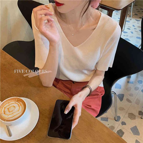 summer knitted basic solid t-shirt women casual short sleeve tee female fashion 210514, White
summer knitted basic solid t-shirt women casual short sleeve tee female fashion 210514, White