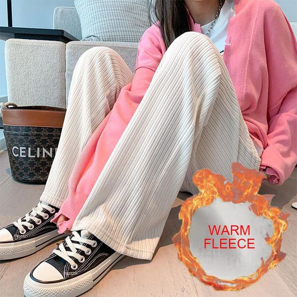 women's pants & capris 2021 fashion autumn winter women fleece thicken female warm trouser loose straight casual high waist wide leg, Black;white
women's pants & capris 2021 fashion autumn winter women fleece thicken female warm trouser loose straight casual high waist wide leg, Black;white