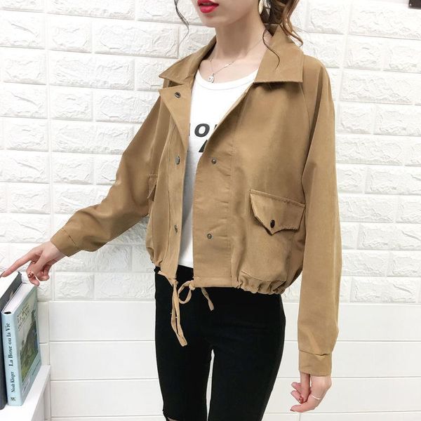 women's jackets spring korean version loose thin single breasted lapel long sleeve drawstring short jacket tide winter clothes women, Black;brown
women's jackets spring korean version loose thin single breasted lapel long sleeve drawstring short jacket tide winter clothes women, Black;brown