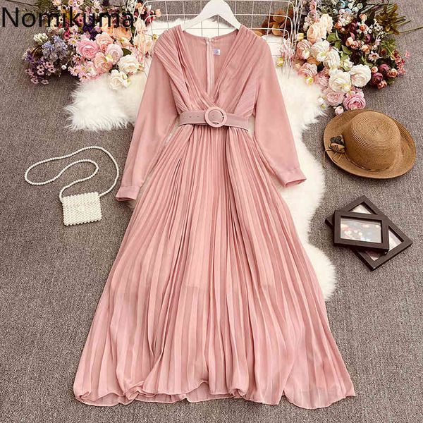 nomikuma korean pleated a-line elegant long dress belt slim waist v-neck long sleeve vestidos spring new women dresses 6g176 210427, Black;gray
nomikuma korean pleated a-line elegant long dress belt slim waist v-neck long sleeve vestidos spring new women dresses 6g176 210427, Black;gray