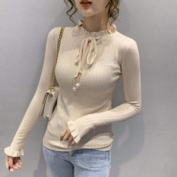 women's sweaters 2021 autumn and winter korean style lotus collar pearl tie bowknot sweater long-sleeved with fairy, White;black
women's sweaters 2021 autumn and winter korean style lotus collar pearl tie bowknot sweater long-sleeved with fairy, White;black