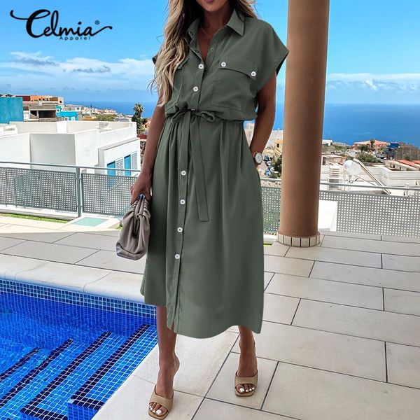 celmia women fashion lapel shirt dress ladies cargo office dress summer short sleeve sundress casual loose buttons vestidos 5xl x0521, Black;gray
celmia women fashion lapel shirt dress ladies cargo office dress summer short sleeve sundress casual loose buttons vestidos 5xl x0521, Black;gray