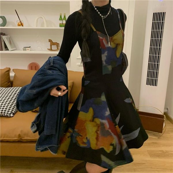 autumn retro hit color flower print waist slimming strap dress personality fashion women casual dresses, Black;gray
autumn retro hit color flower print waist slimming strap dress personality fashion women casual dresses, Black;gray