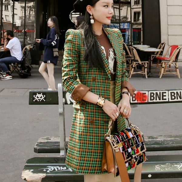women's suits & blazers women korean fashion long green plaid blazer jacket 2021 autumn and winter female office clothes, White;black
women's suits & blazers women korean fashion long green plaid blazer jacket 2021 autumn and winter female office clothes, White;black