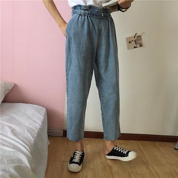 vintage straight womens jeans washed high waisted korean denim cuffs feminino women's, Blue
vintage straight womens jeans washed high waisted korean denim cuffs feminino women's, Blue