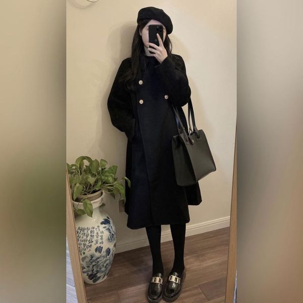 women's wool & blends women spring autumn loose long solid coat jacket female belt woolen overcoat ladies fashion mid-length outerwear, Black
women's wool & blends women spring autumn loose long solid coat jacket female belt woolen overcoat ladies fashion mid-length outerwear, Black