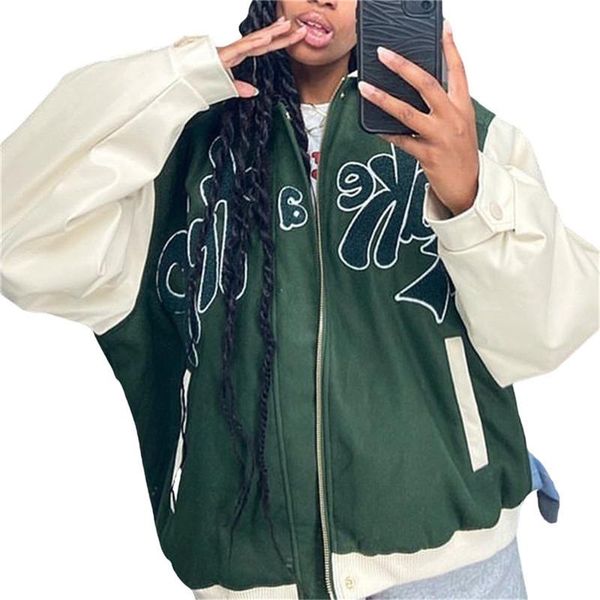 women's jackets women loose oversize zip up baseball coat autumn clothes casual long sleeve letter embroidery bomber with pocket, Black;brown
women's jackets women loose oversize zip up baseball coat autumn clothes casual long sleeve letter embroidery bomber with pocket, Black;brown
