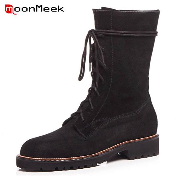 boots moonmeek 2021 fashion lace up cow suede leather square med heels ankle round toe cross tied winter, Black
boots moonmeek 2021 fashion lace up cow suede leather square med heels ankle round toe cross tied winter, Black
