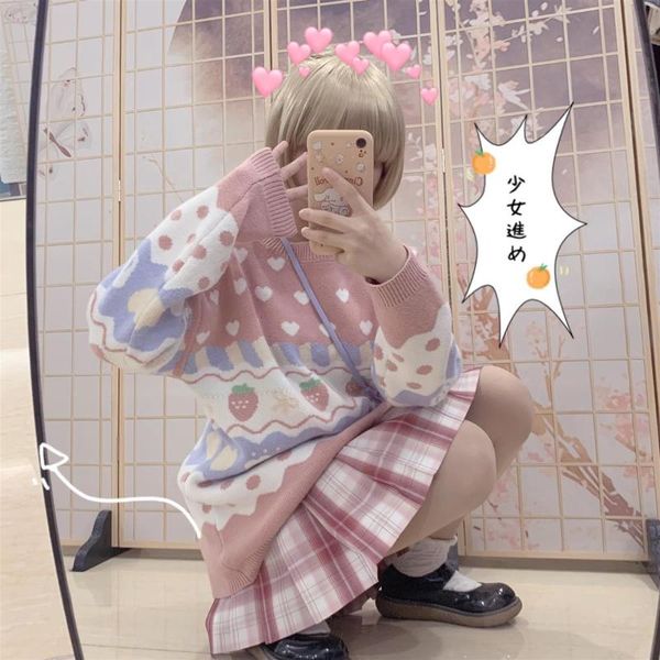 women's sweaters pink cartoon strawberry embroidery sweet style knitted pullovers women 2021 winter thick warm sweater jumpers girls to, White;black
women's sweaters pink cartoon strawberry embroidery sweet style knitted pullovers women 2021 winter thick warm sweater jumpers girls to, White;black