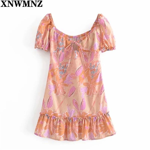 chic summer pink floral print ruffle mini dress women short sleeve backless party dresses female vestidos mujer 210520, Black;gray