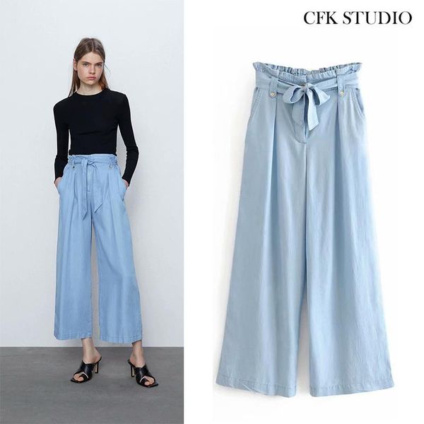 women's pants & capris 2021 za women jeans with high waist solid loose wide leg blue long, Black;white
women's pants & capris 2021 za women jeans with high waist solid loose wide leg blue long, Black;white