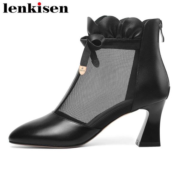 boots lenkisen cow leather air mesh pointed toe high heels bowtie decorations sunscreen breathable elegant lady summer ankle l00, Black
boots lenkisen cow leather air mesh pointed toe high heels bowtie decorations sunscreen breathable elegant lady summer ankle l00, Black