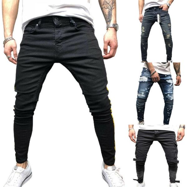 men's pants mens slim fit skinny ripped jeans big pocket casual distressed trousers, Black
men's pants mens slim fit skinny ripped jeans big pocket casual distressed trousers, Black
