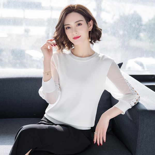 women's blouses & shirts women spring summer lace sleeve knit blouse hollow half lady, White
women's blouses & shirts women spring summer lace sleeve knit blouse hollow half lady, White