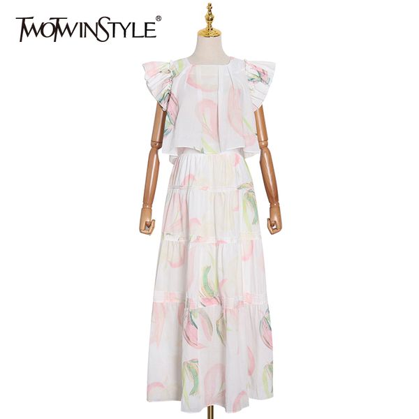 twotwinstyle printed elegant two piece set for women o neck short sleeve ruffle high waist skirts female sets fashion 210517, White
twotwinstyle printed elegant two piece set for women o neck short sleeve ruffle high waist skirts female sets fashion 210517, White