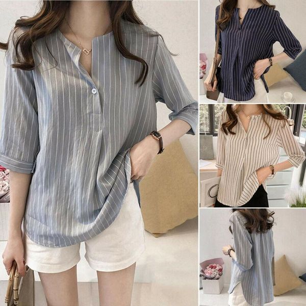 women fashion summer casual stripe shirt ladies loose plus size blouse women's blouses & shirts, White
women fashion summer casual stripe shirt ladies loose plus size blouse women's blouses & shirts, White