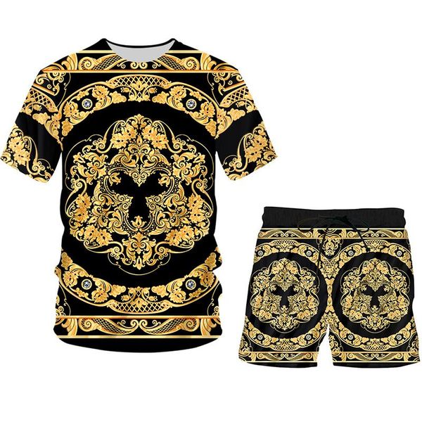 men's tracksuits ifpd baroque court style and shorts set 3d printed crown golden flower luxury tracksuit women's 2-pcs suits, Gray 
men's tracksuits ifpd baroque court style and shorts set 3d printed crown golden flower luxury tracksuit women's 2-pcs suits, Gray