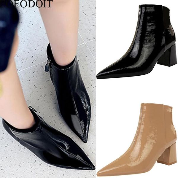 boots 6.5 cm high heels leather short ankle fashion square heel pointed toe women autumn winter pointy pumps shoes, Black
boots 6.5 cm high heels leather short ankle fashion square heel pointed toe women autumn winter pointy pumps shoes, Black