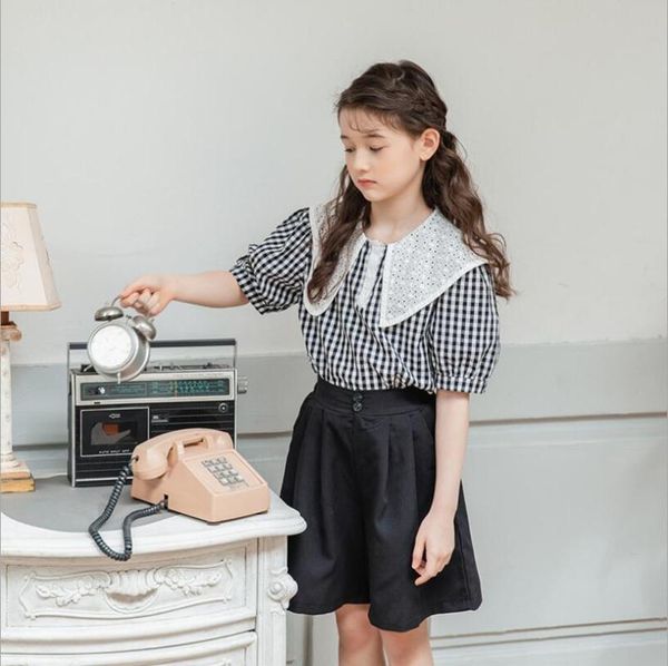 girl sets 2021 designer clothes lace plaid short sleeves and shorts 2 pcs korea fashion girls summer clothing, White
girl sets 2021 designer clothes lace plaid short sleeves and shorts 2 pcs korea fashion girls summer clothing, White