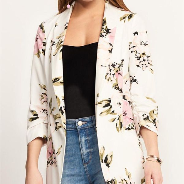 women's suits & blazers floral print jacket slim blazer casual notched collar long sleeve female coat autumn retro women outerwear, White;black 
women's suits & blazers floral print jacket slim blazer casual notched collar long sleeve female coat autumn retro women outerwear, White;black