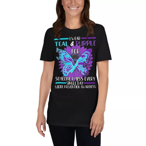 i wear teal and purple ribbon suicide prevention awareness butterflies t-shirt, White;black
i wear teal and purple ribbon suicide prevention awareness butterflies t-shirt, White;black