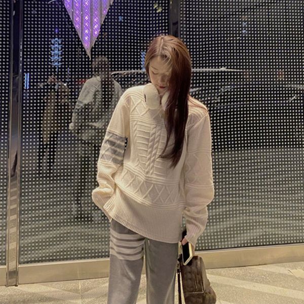 tb college round neck twist loose female personality thin temperament four bar sweater spring new style, White
tb college round neck twist loose female personality thin temperament four bar sweater spring new style, White