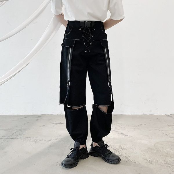 men's pants men bandage hole casual male women streetwear fashion hip hop gothic couple trousers harem stage clothing q2yn, Black
men's pants men bandage hole casual male women streetwear fashion hip hop gothic couple trousers harem stage clothing q2yn, Black