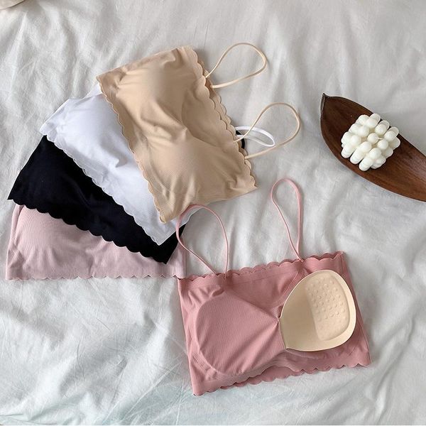 bustiers & corsets summer bra women ice silk seamless camisole soft breathable beautiful back lace underwear base wrap breast padded, Black;white
bustiers & corsets summer bra women ice silk seamless camisole soft breathable beautiful back lace underwear base wrap breast padded, Black;white