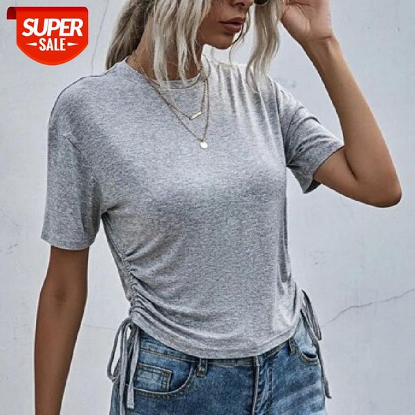 women's solid color t-shirt casual short sleeve round neck simple classic style wild side ruched drawstring shirt for summer #qc3n, White
women's solid color t-shirt casual short sleeve round neck simple classic style wild side ruched drawstring shirt for summer #qc3n, White