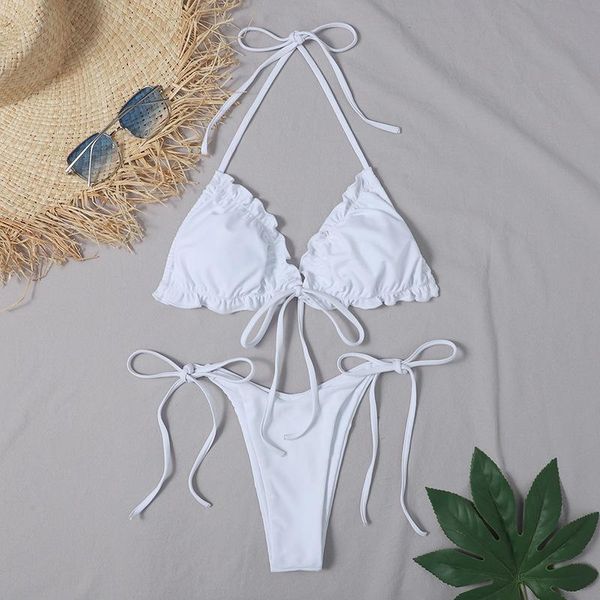 women's swimwear bikini swimsuit ladies two-piece set high-leg cut ruffle, White;black
women's swimwear bikini swimsuit ladies two-piece set high-leg cut ruffle, White;black