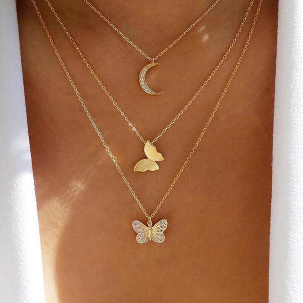 pendant necklaces inlaid rhinestone butterfly necklace moon crescent three layered chain for women collier femme jewelry gift, Silver
pendant necklaces inlaid rhinestone butterfly necklace moon crescent three layered chain for women collier femme jewelry gift, Silver